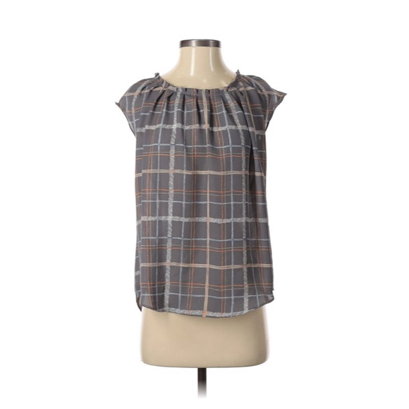 LC LAUREN CONRAD Sleeveless Grey Squares Blouse - Picture 1 of 6